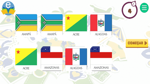 Jogo da memória. Tema: Bandeiras dos Estados Brasileiro. Jogo da memória super divertido, para você lembrar as bandeiras de cada Estado do Brasil.