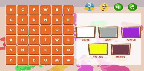 Caça palavras com imagens e cores. Inglês.  Diversão garantida ao encontrar o nome das cores.