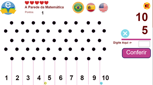 Parede da matemática. As bolas cairão e formarão o cálculo para você responder.